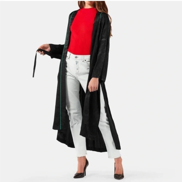 Maje Vasita Kimono Duster Cardigan Coat Jacquard Full Length Belted Robe 1/Small - Picture 5 of 15